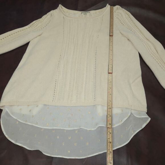 Lucky Brand XS Cream Layered Sweater Sheer Back Panel Knit Coquette Romantic - Picture 6 of 12